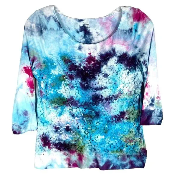 Crown‎ Ivy Small Top Garden Glow Tie Dye Handmade Blue Purple Pink Lace 1521 - Picture 12 of 12